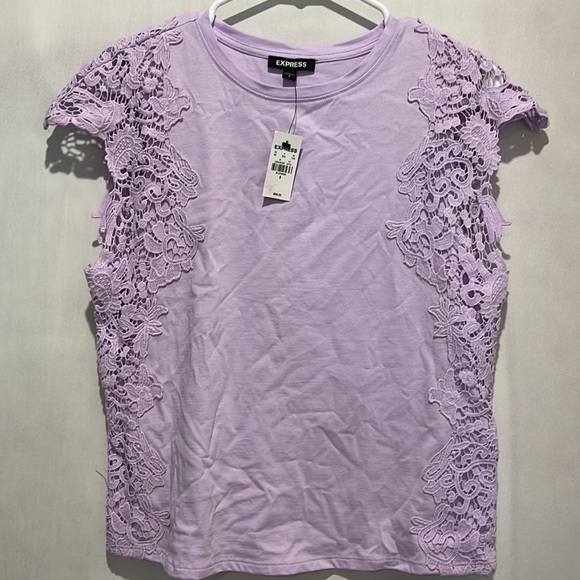 Short Sleeve Lace Trim Tee S EXPRESS NWT - Picture 6 of 7